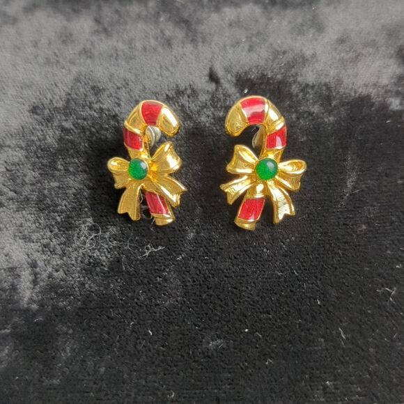 Vintage 80s Avon Candy Cane Post Earrings - Picture 1 of 5